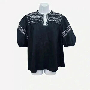 Calligraphie black embroidered top size medium 100% cotton